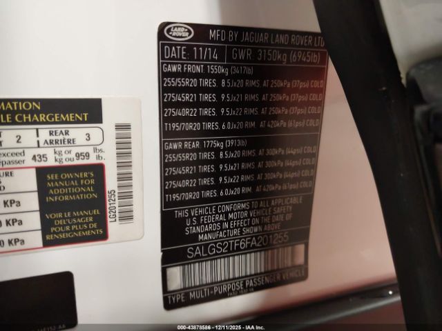 2015 LAND ROVER RANGE ROVER SALGS2TF6FA201255 Photo 8