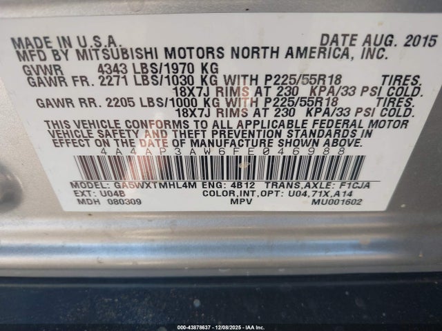 2015 MITSUBISHI OUTLANDER SPORT 4A4AP3AW6FE046988 Photo 8