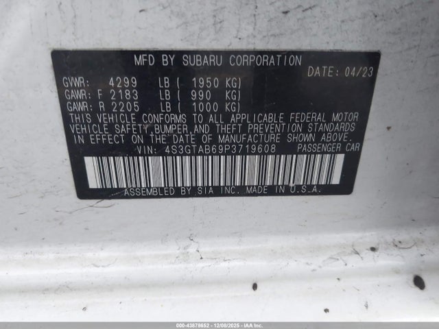 Aukcja sprzedaży 2023 Subaru Impreza Base 5-door, vin: 4S3GTAB69P3719608, numer aukcji: 43878652