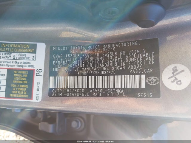 4T1BF1FK5HU631476 Toyota CAMRY LE