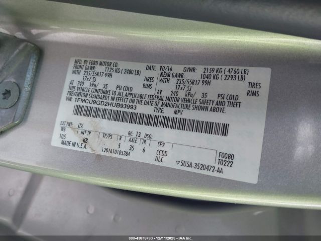 2017 FORD ESCAPE 1FMCU9GD2HUB93993 Photo 8