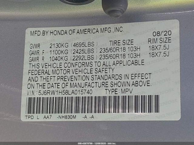 2020 HONDA CR-V 5J6RW1H58LA015740 Photo 8