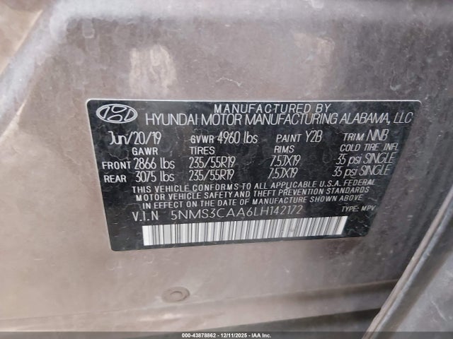 Hyundai Santa Fe Sel 2.0t 2020 5NMS3CAA6LH142172 Image 9