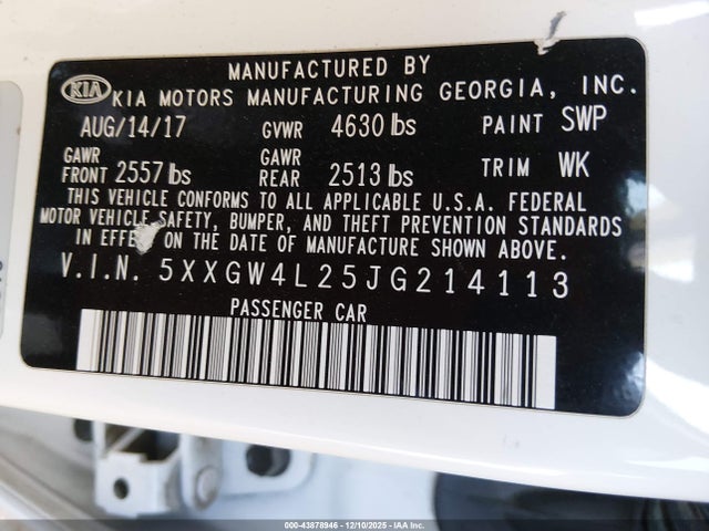 5XXGW4L25JG214113 KIA Optima Sx Turbo