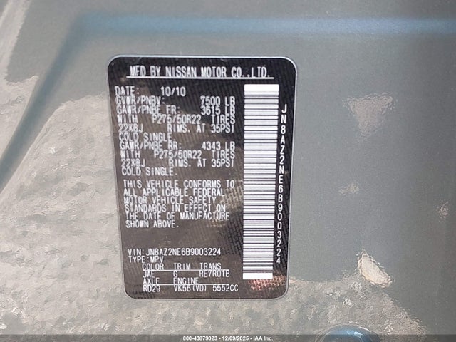 43879023 :رقم المزاد ، JN8AZ2NE6B9003224 vin ، 2011 Infiniti Qx56 مزاد بيع