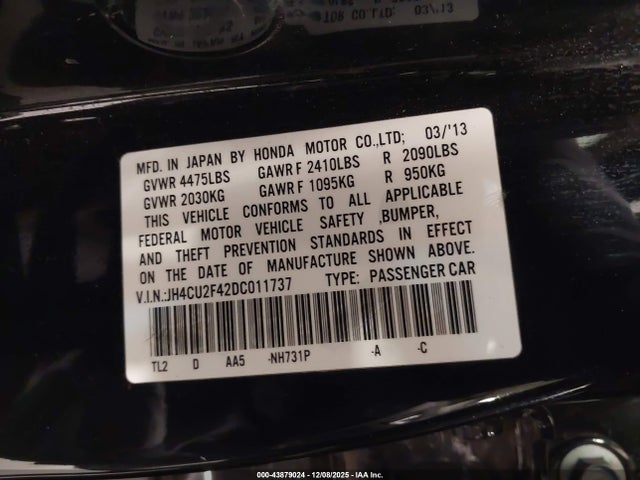 Aukcja sprzedaży 2013 Acura Tsx 2.4, vin: JH4CU2F42DC011737, numer aukcji: 43879024