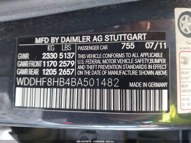 Продажа на аукционе авто 2011 Mercedes-benz E 350 4matic, vin: WDDHF8HB4BA501482, номер лота: 43879075