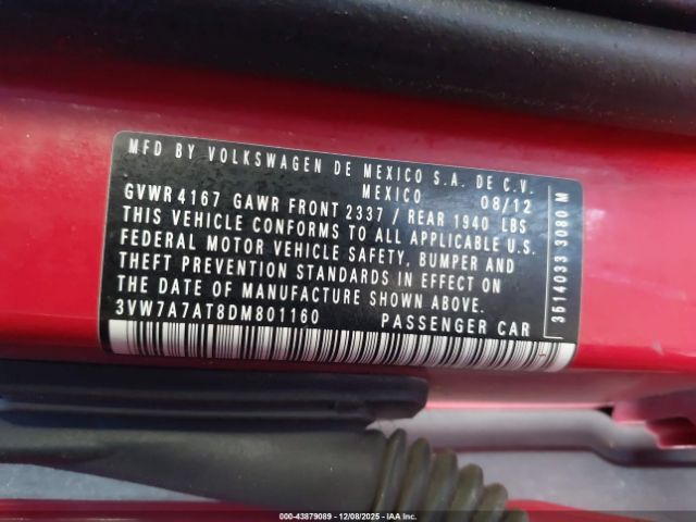 2013 VOLKSWAGEN BEETLE 3VW7A7AT8DM801160 Photo 8