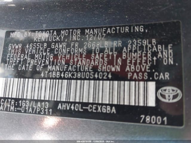 2008 TOYOTA CAMRY HYBRID 4T1BB46K38U054024 Photo 8