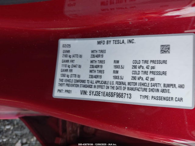 2025 TESLA MODEL 3 5YJ3E1EA6SF968713 Photo 8