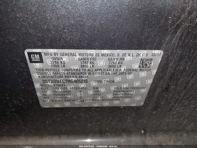 Aukcja sprzedaży 2017 Gmc Sierra 1500 Slt, vin: 3GTU2NEC7HG465216, numer aukcji: 43879180