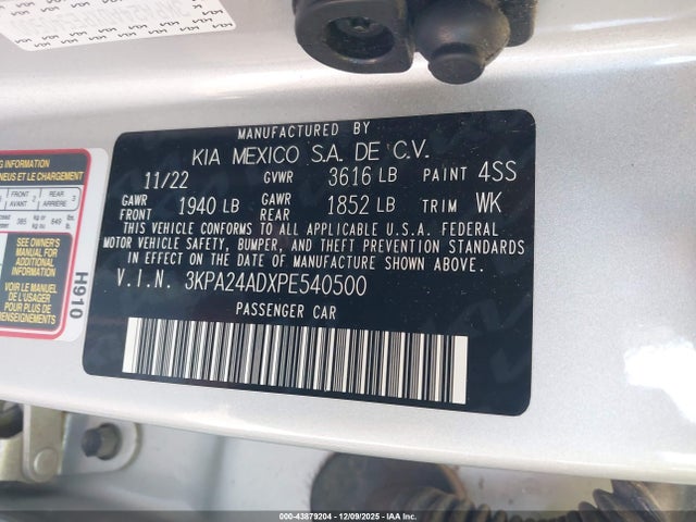 2023 Kia Rio S მანქანა იყიდება აუქციონზე, vin: 3KPA24ADXPE540500, აუქციონის ნომერი: 43879204
