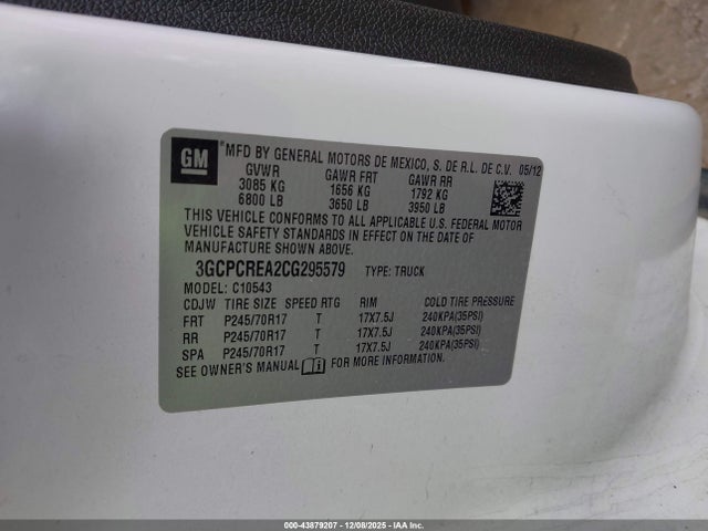 2012 Chevrolet Silverado 1500 Ls მანქანა იყიდება აუქციონზე, vin: 3GCPCREA2CG295579, აუქციონის ნომერი: 43879207
