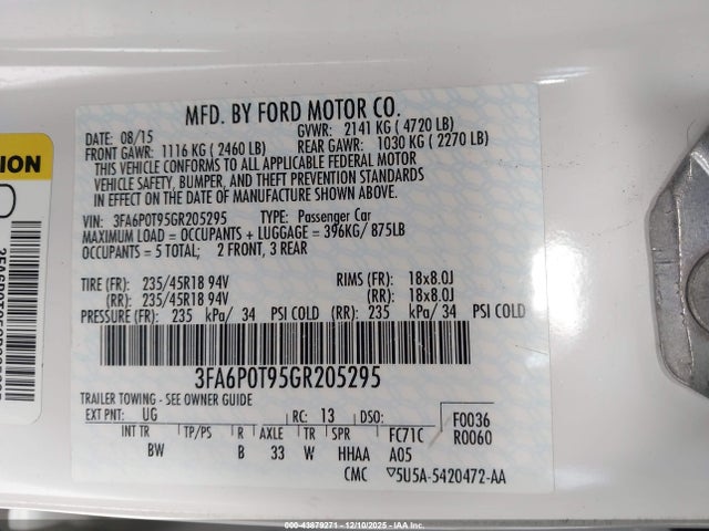 2016 FORD FUSION 3FA6P0T95GR205295 Photo 8