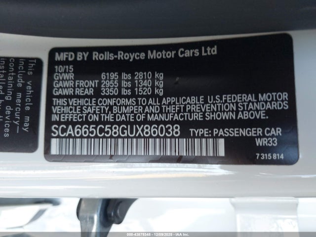 Rolls-Royce Wraith 2016 SCA665C58GUX86038 Image 9
