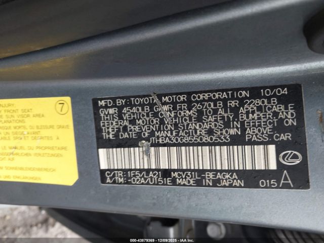 2005 LEXUS ES 330 JTHBA30G855080533 Photo 8