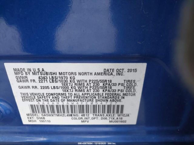 2015 MITSUBISHI OUTLANDER SPORT 4A4AR3AW4FE054727 Photo 8