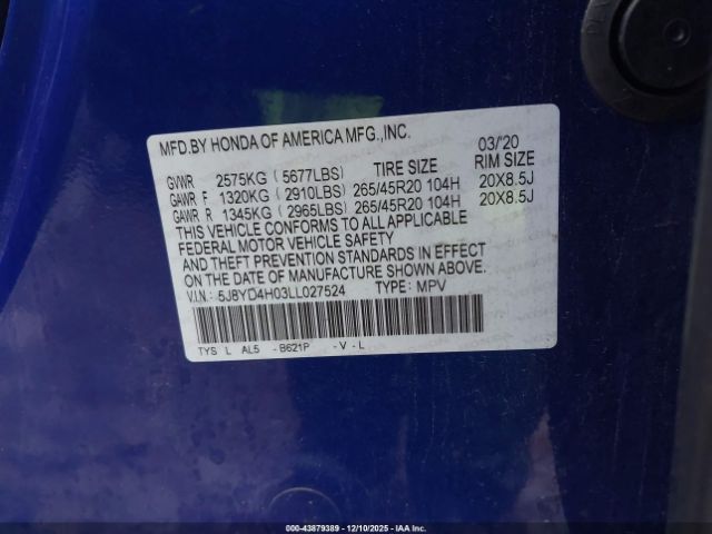 2020 ACURA MDX 5J8YD4H03LL027524 Photo 8