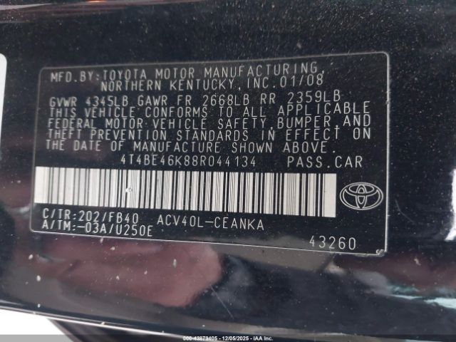 2008 TOYOTA CAMRY 4T4BE46K88R044134 Photo 8