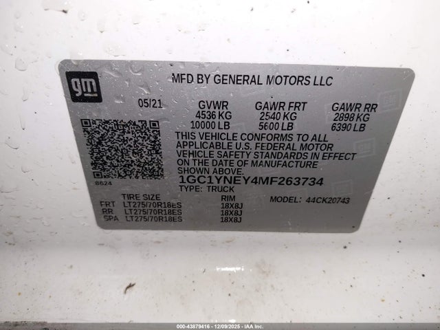 1GC1YNEY4MF263734 Chevrolet Silverado 2500hd 4wd Standard Bed Lt
