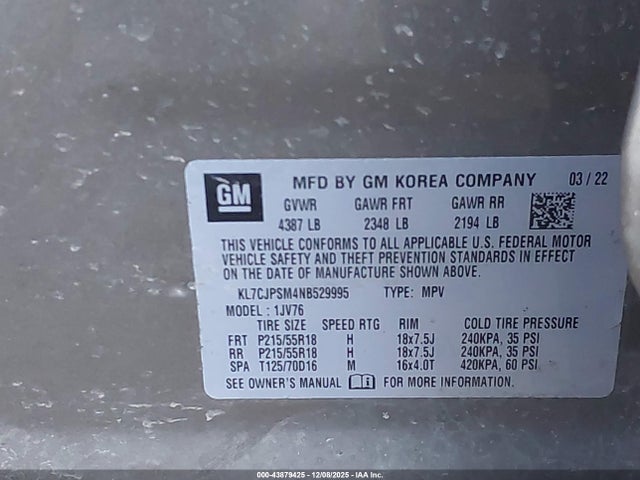 2022 CHEVROLET TRAX KL7CJPSM4NB529995 Photo 8