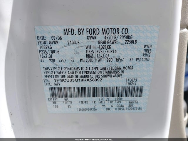 2009 FORD ESCAPE 1FMCU03G19KA58092 Photo 8