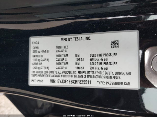 2024 TESLA MODEL 3 5YJ3E1EBXRF825511 Photo 8