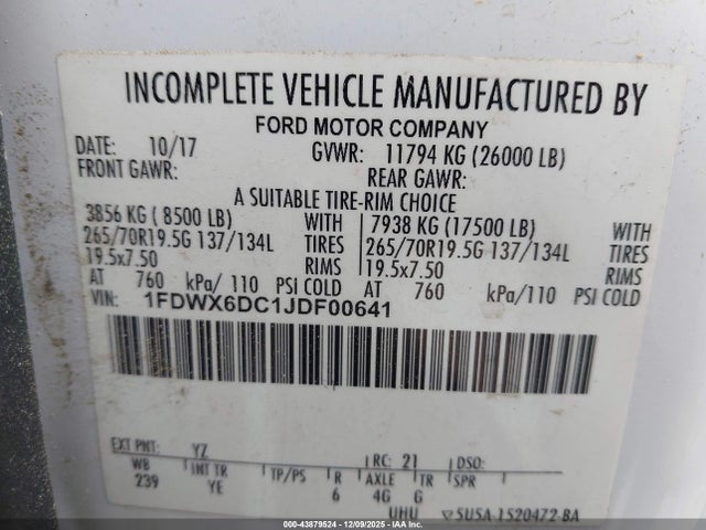 2018 Ford F-650 Diesel მანქანა იყიდება აუქციონზე, vin: 1FDWX6DC1JDF00641, აუქციონის ნომერი: 43879524