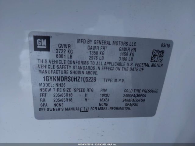 2017 CADILLAC XT5 1GYKNDRS0HZ105239 Photo 8