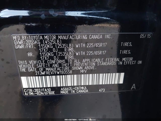 Toyota Rav4 Xle 2015 2T3WFREV7FW193558 Image 9