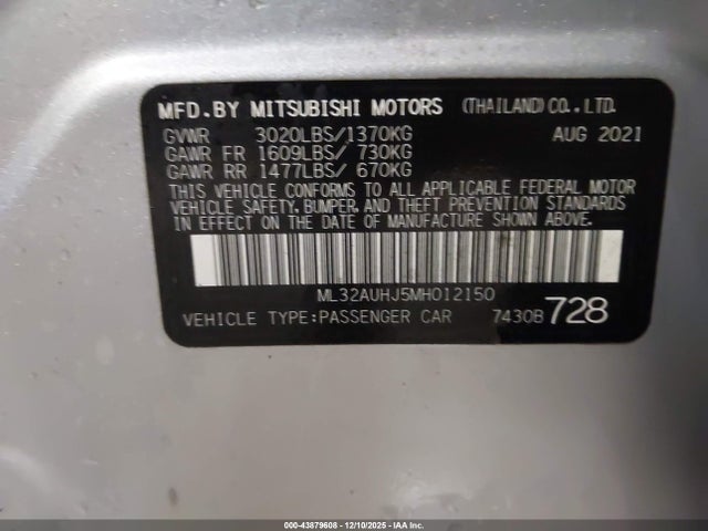 2021 MITSUBISHI MIRAGE ML32AUHJ5MH012150 Photo 8