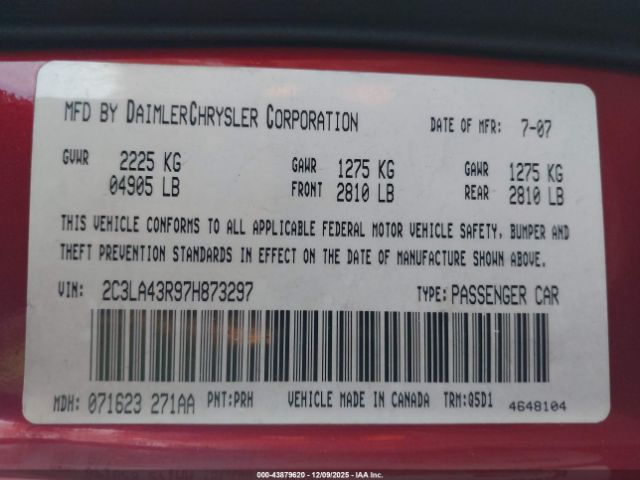 2007 CHRYSLER 300 2C3LA43R97H873297 Photo 8