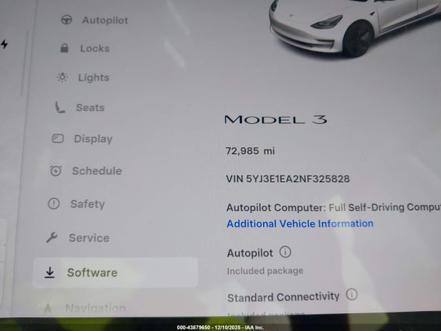 Aukcja sprzedaży 2022 Tesla Model 3 Rear-wheel Drive, vin: 5YJ3E1EA2NF325828, numer aukcji: 43879650