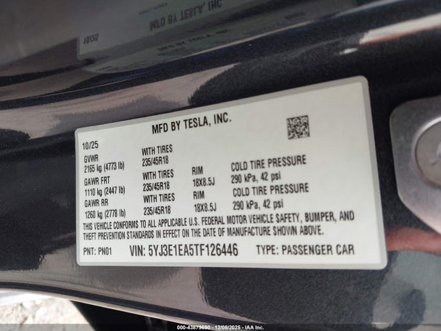 2026 TESLA MODEL 3 5YJ3E1EA5TF126446 Photo 8