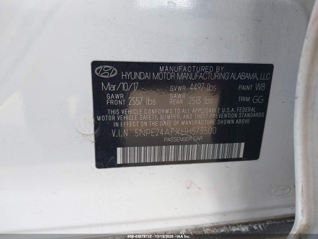 5NPE24AFXHH573500 Hyundai Sonata