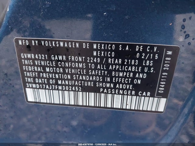 3VWD17AJ7FM302452 Volkswagen Jetta 1.8t Se