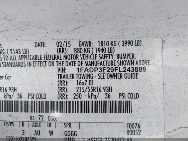 Ford FOCUS SE 2015 1FADP3F29FL243889 Image 9