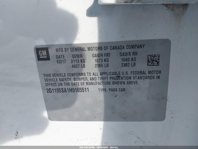Chevrolet IMPALA 1LT 2017 2G1105SA1H9165511 Image 9