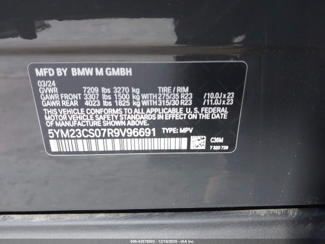 2024 Bmw Xm მანქანა იყიდება აუქციონზე, vin: 5YM23CS07R9V96691, აუქციონის ნომერი: 43879802