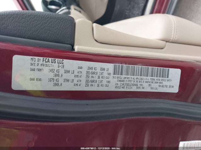 43879812 :رقم المزاد ، 1C4RJFBG5JC450406 vin ، 2018 Jeep Grand Cherokee Limited 4x4 مزاد بيع
