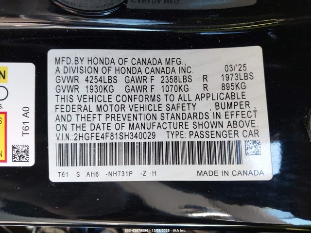 2025 HONDA CIVIC HYBRID 2HGFE4F81SH340029 Photo 8