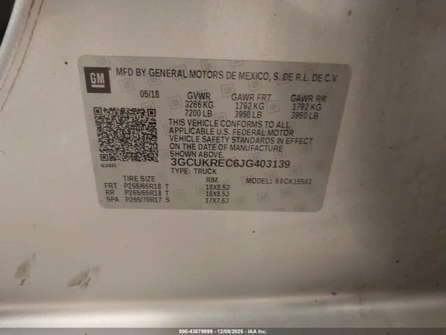 3GCUKREC6JG403139 Chevrolet Silverado 1500 1lt