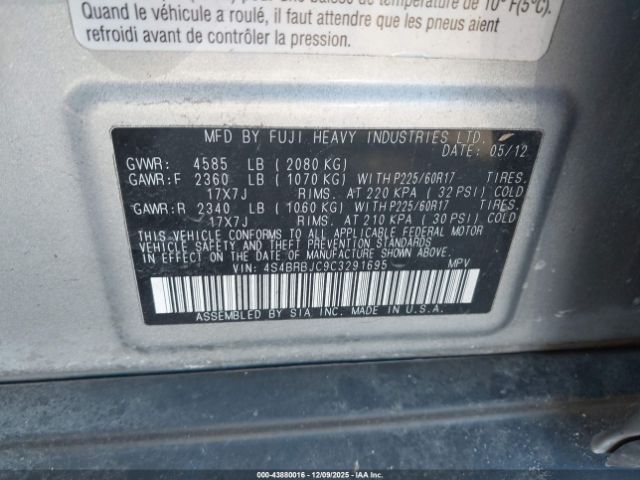 2012 SUBARU OUTBACK 4S4BRBJC9C3291695 Photo 8