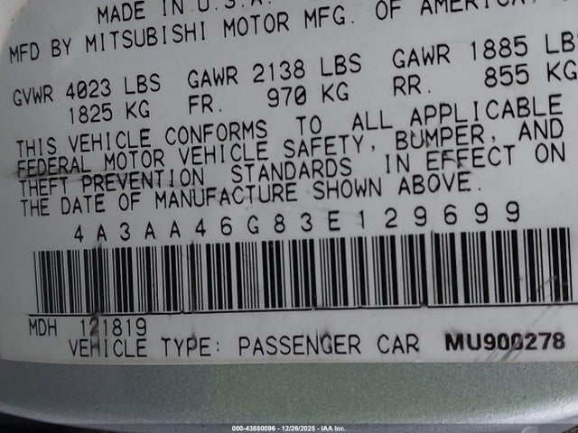 2003 MITSUBISHI GALANT 4A3AA46G83E129699 Photo 8