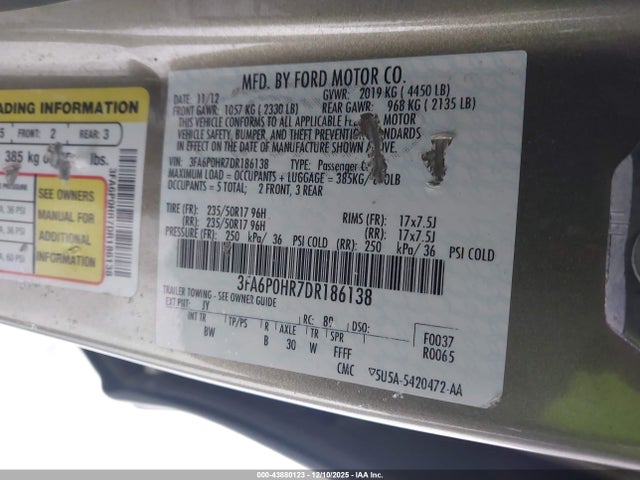 2013 FORD FUSION 3FA6P0HR7DR186138 Photo 8