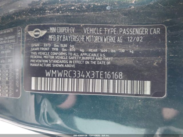 2003 MINI COOPER WMWRC334X3TE16168 Photo 8