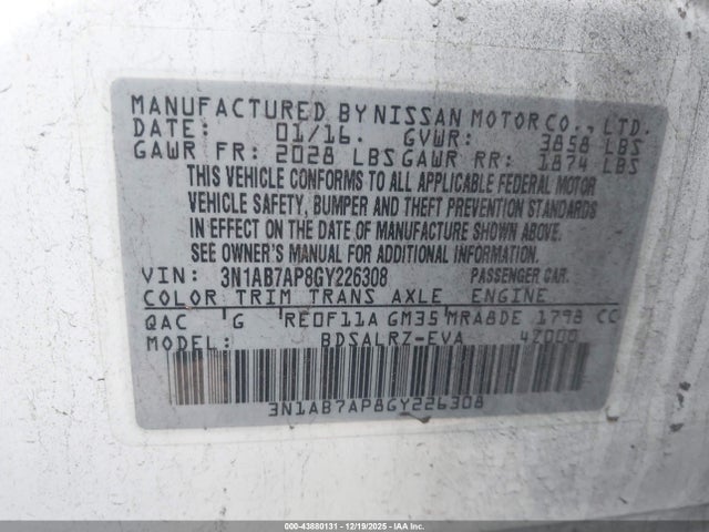 3N1AB7AP8GY226308 Nissan SENTRA SR