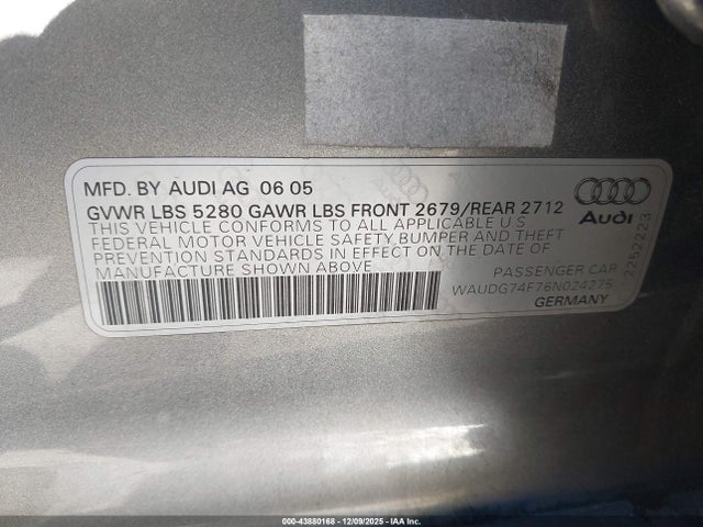 2006 AUDI A6 WAUDG74F76N024275 Photo 8