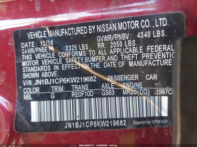 JN1BJ1CP6KW219682 Nissan Rogue Sport Sv