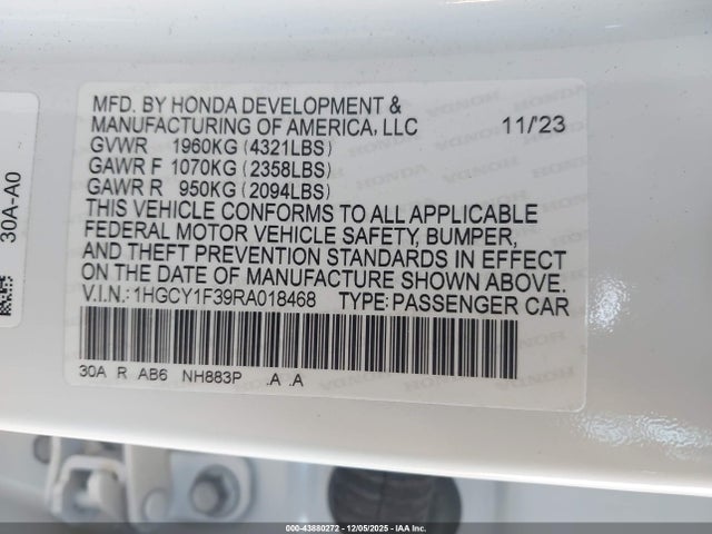 1HGCY1F39RA018468 Honda ACCORD EX